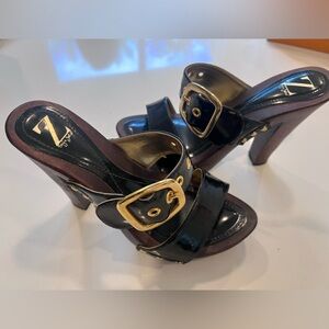 Sergio Zelcer black with brown wooden platform   heel size 9